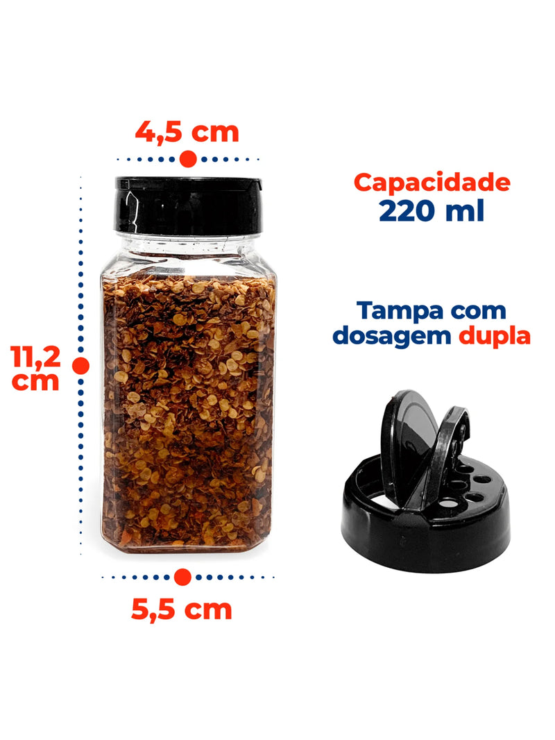 Kit com 10 Potes de Temperos com Tampa Dupla de Dosagem 220ml