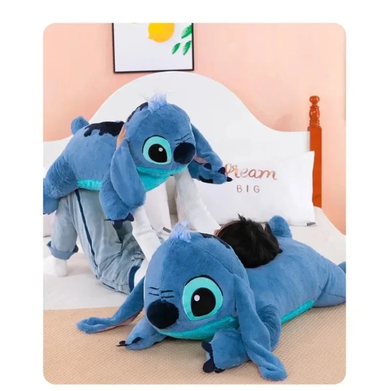 MINISO Puppy Stitch Doll Blue Stitch Plush Long Pillow Toys Girl Sleeping Leg Clamping Plushies Doll Children's Birthday Gift
