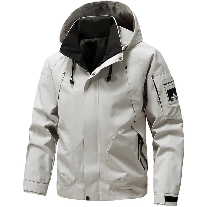 Jaqueta Impermeável Masculina Casaco Softshell Ao Ar Livre Com Zíper E Capuz Quebra-Vento Para Caminhadas Camping Casacos Leves De Primavera E Outono