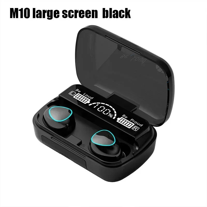 Fones de ouvido Bluetooth M10 com microfone, caixa carregadora de fone de ouvido, fones de ouvido sem fio, tela de exibição LED