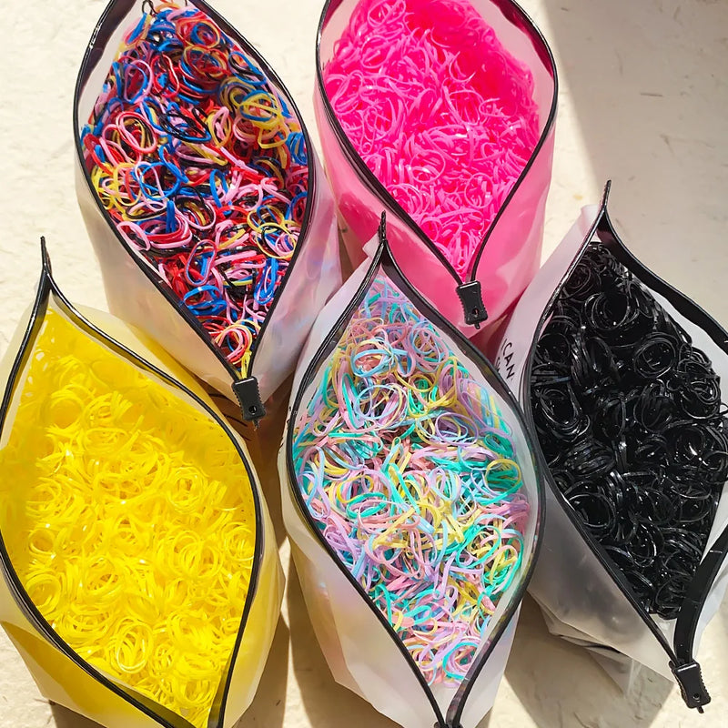 500/1000/2000pcs Elásticos de Cabelo Coloridos Descartáveis para Meninas