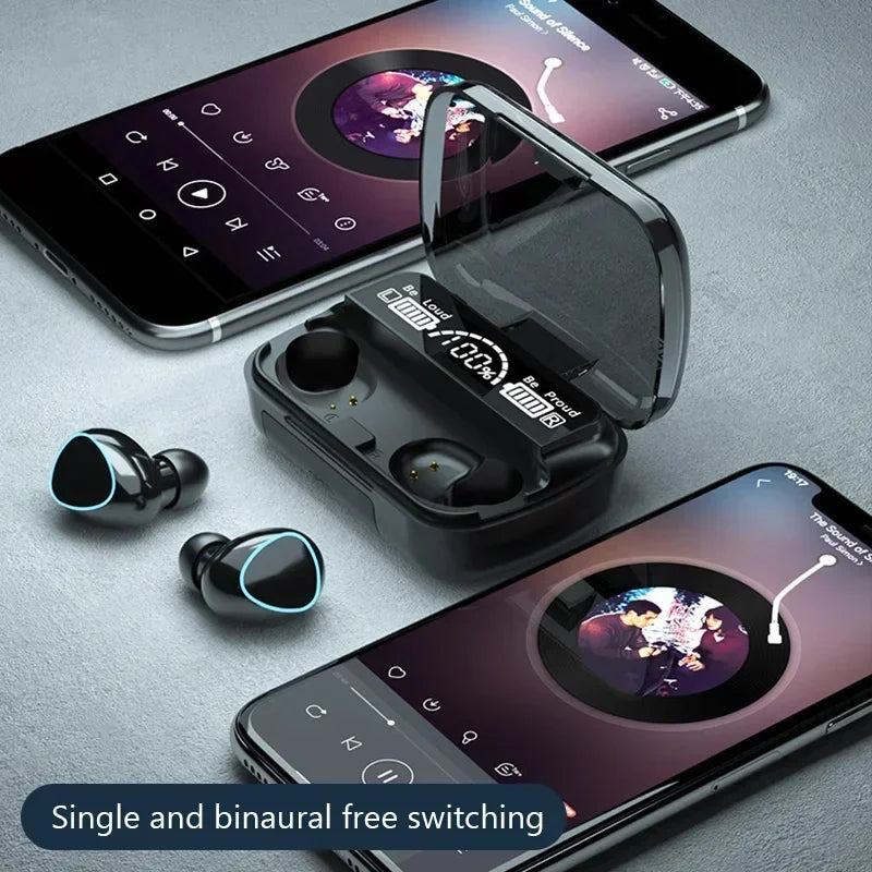 Fones de ouvido Bluetooth M10 com microfone, caixa carregadora de fone de ouvido, fones de ouvido sem fio, tela de exibição LED