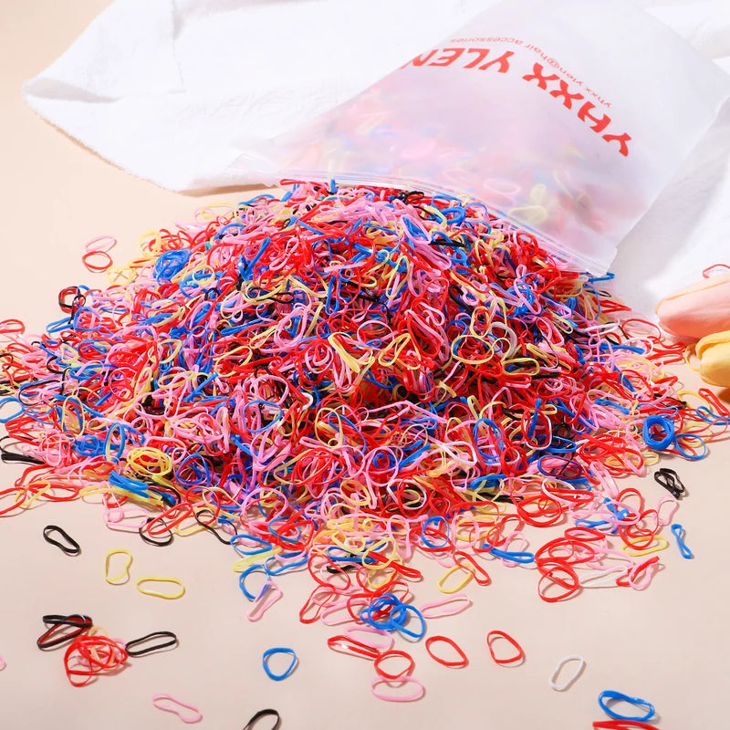 500/1000/2000pcs Elásticos de Cabelo Coloridos Descartáveis para Meninas
