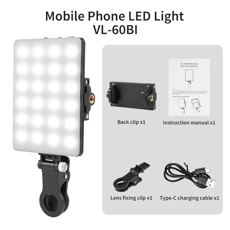 Mini Fill Light RGB LED - Iluminação Compacta para Fotografia e Vídeo