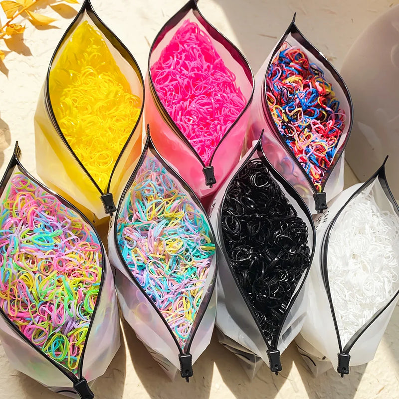 500/1000/2000pcs Elásticos de Cabelo Coloridos Descartáveis para Meninas
