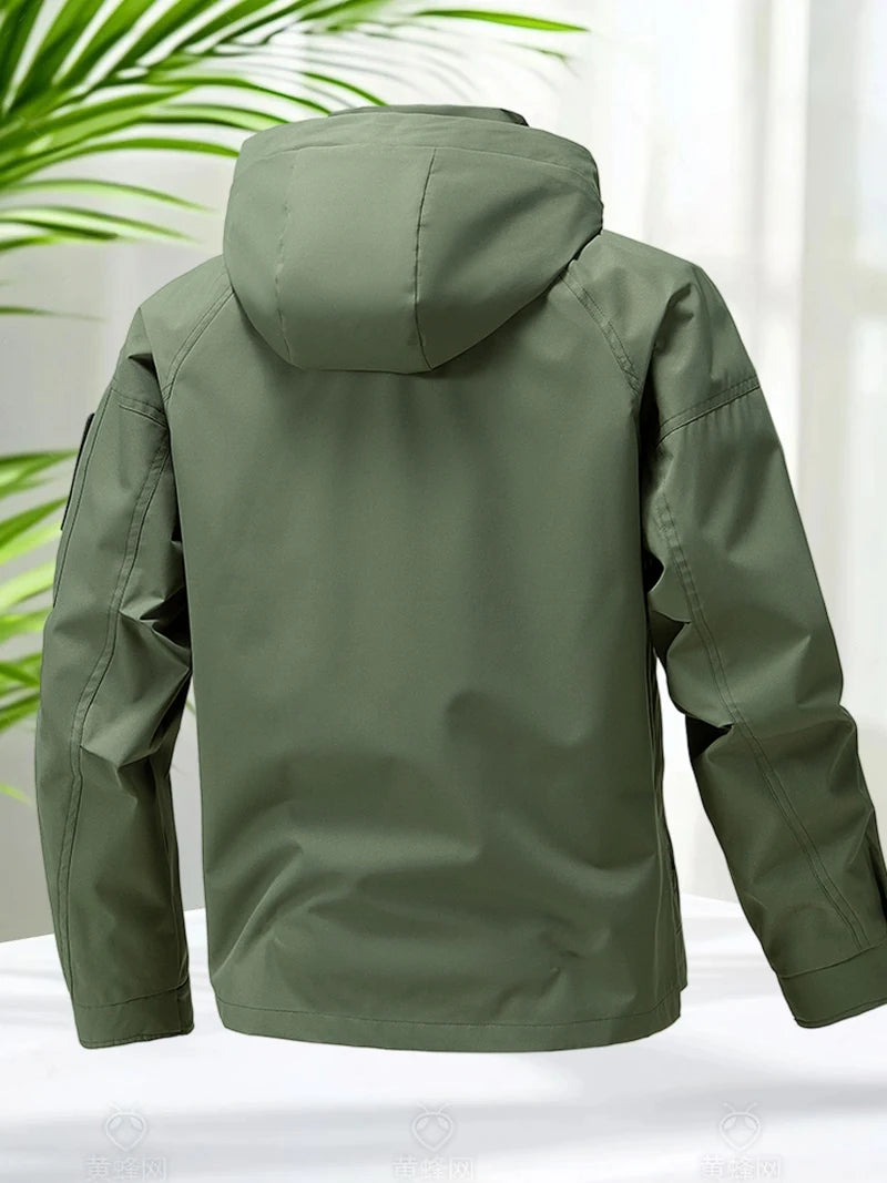 Jaqueta Impermeável Masculina Casaco Softshell Ao Ar Livre Com Zíper E Capuz Quebra-Vento Para Caminhadas Camping Casacos Leves De Primavera E Outono