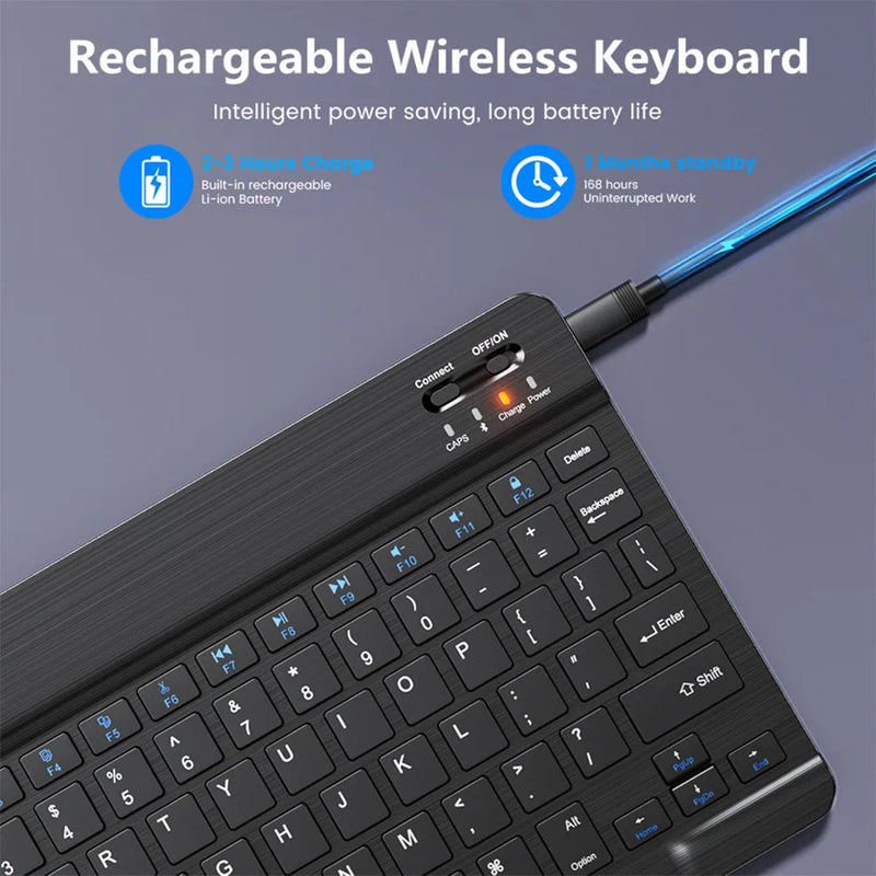 Teclado e Mouse Bluetooth Sem Fio para IOS, Android, Windows Tablet, iPad Air, Mini, Pro
