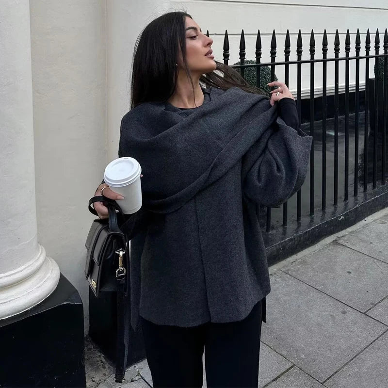Casacos de Inverno de Pelúcia para Mulheres Cachecol Assimétrico Jaqueta de Meia-Estação para Mulheres Parkas Casaco Acolchoado de Manga Comprida Jaqueta Feminina