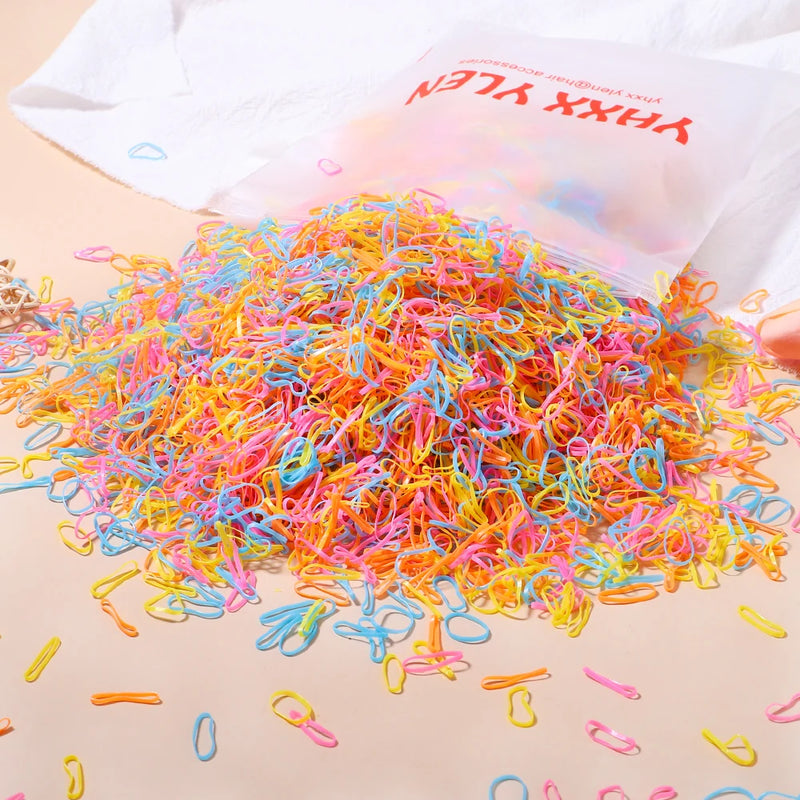 500/1000/2000pcs Elásticos de Cabelo Coloridos Descartáveis para Meninas