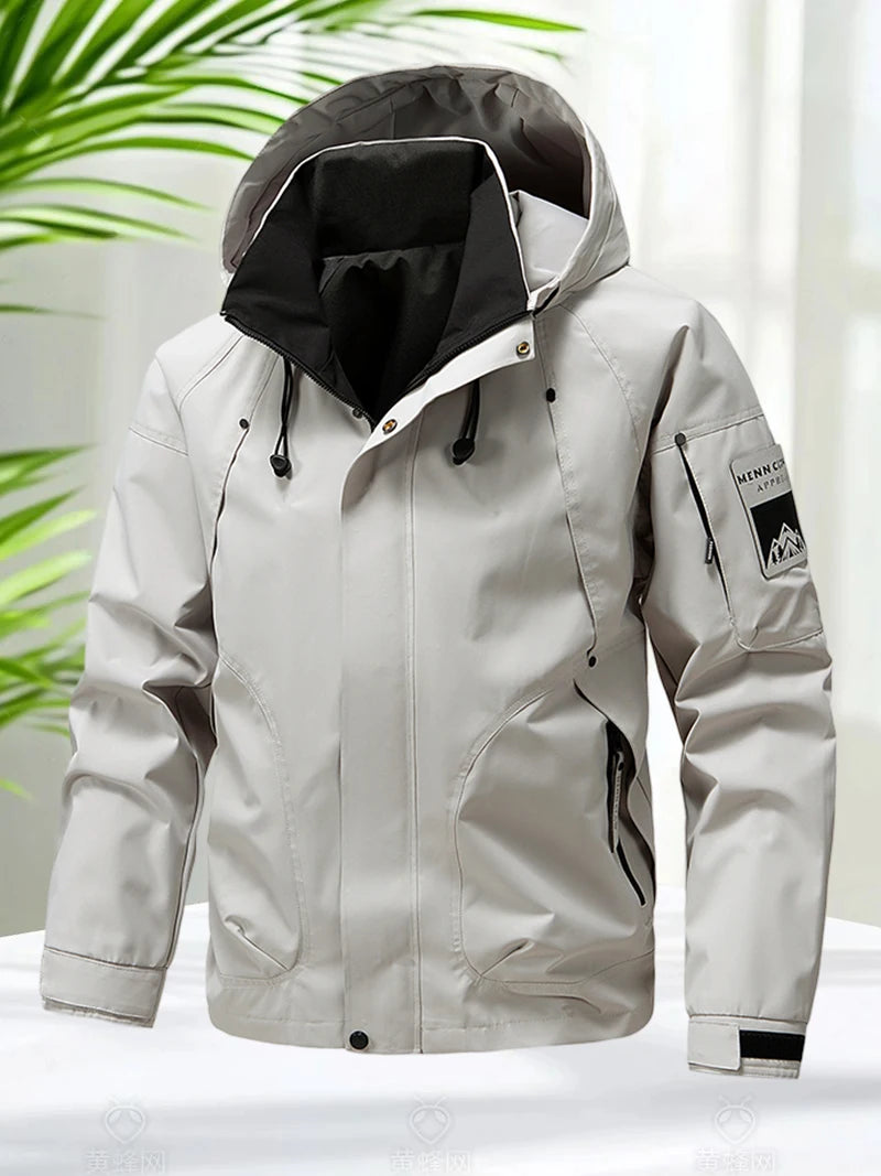 Jaqueta Impermeável Masculina Casaco Softshell Ao Ar Livre Com Zíper E Capuz Quebra-Vento Para Caminhadas Camping Casacos Leves De Primavera E Outono