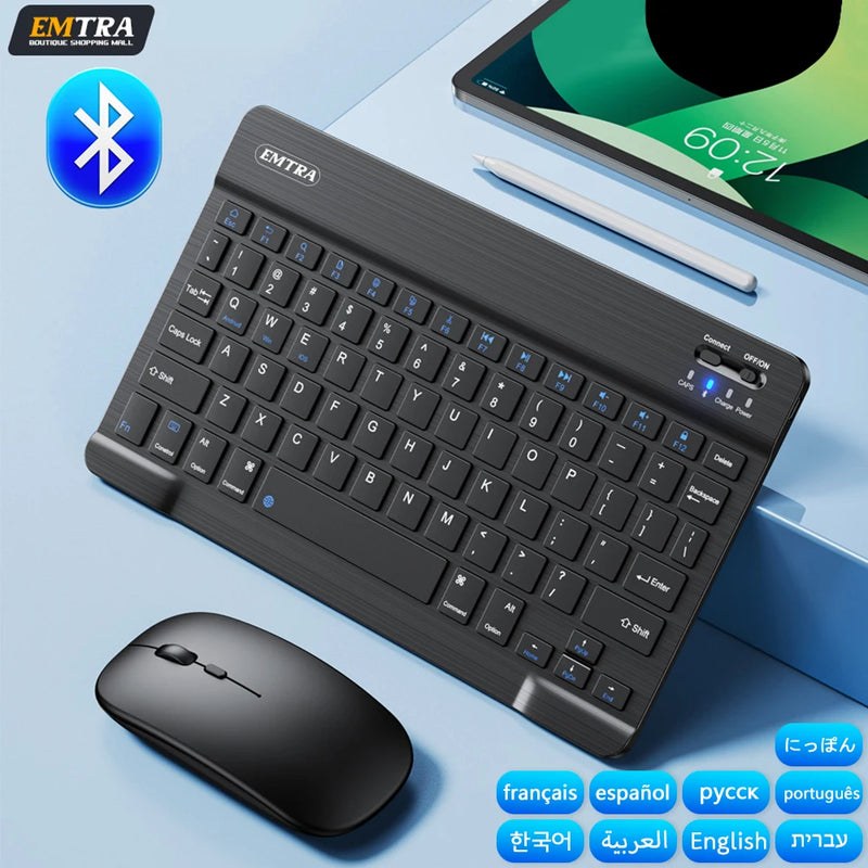 Teclado e Mouse Bluetooth Sem Fio para IOS, Android, Windows Tablet, iPad Air, Mini, Pro