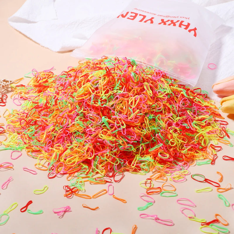 500/1000/2000pcs Elásticos de Cabelo Coloridos Descartáveis para Meninas