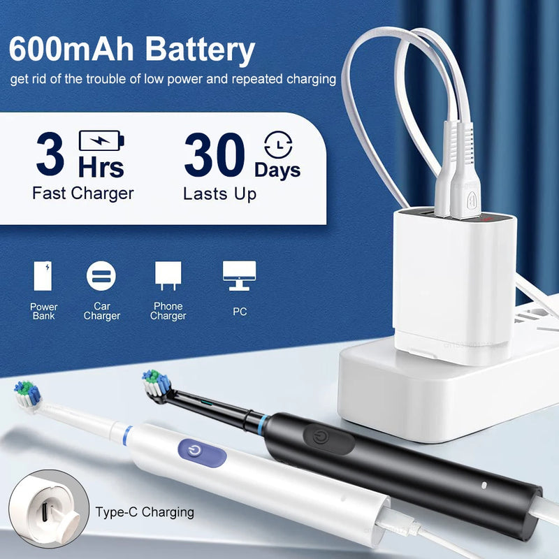 Escova de Dentes Elétrica Rotativa Recarregável para Adultos