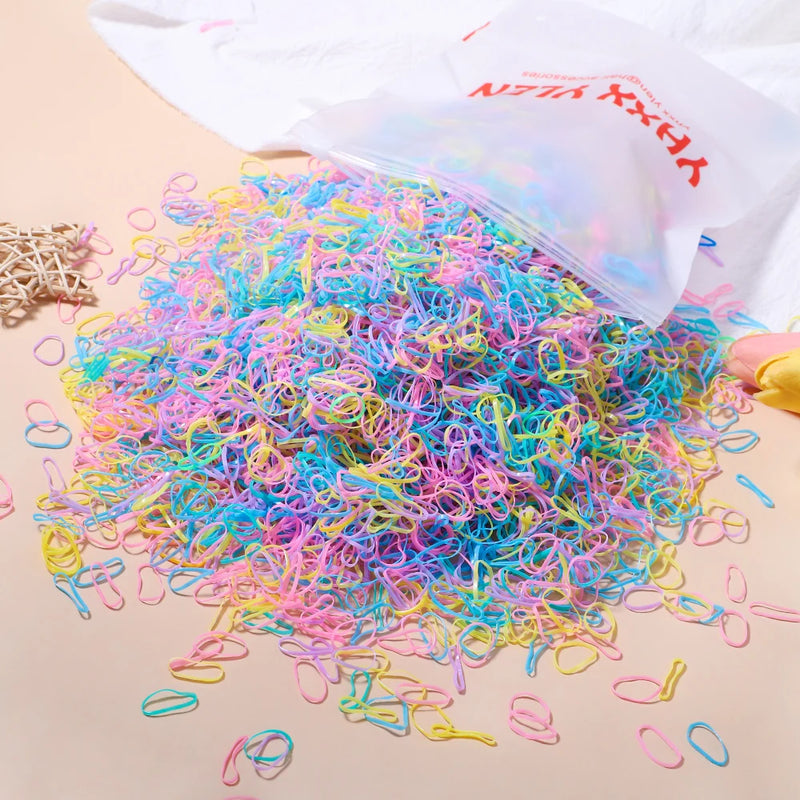 500/1000/2000pcs Elásticos de Cabelo Coloridos Descartáveis para Meninas