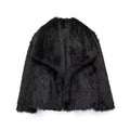 TRAFZA Jaqueta Feminina Cropped de Pele Sintética, Casaco de Manga Comprida com Botões de Pressão Frontais, Roupa Exterior Feminina Elegante com Gola Lapela e Casaco Grosso