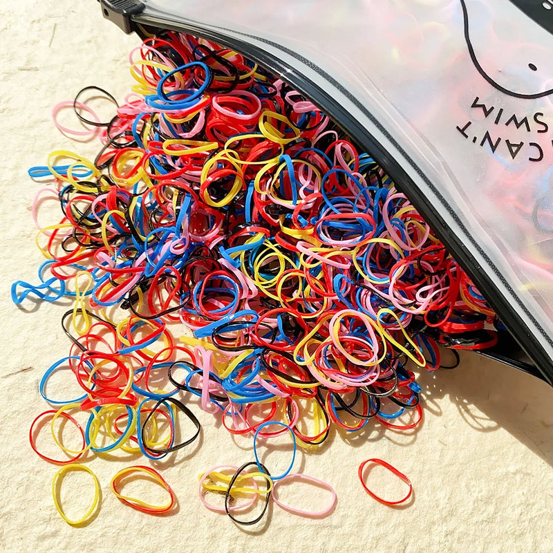 500/1000/2000pcs Elásticos de Cabelo Coloridos Descartáveis para Meninas