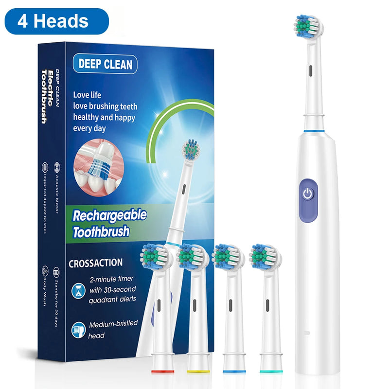 Escova de Dentes Elétrica Rotativa Recarregável para Adultos
