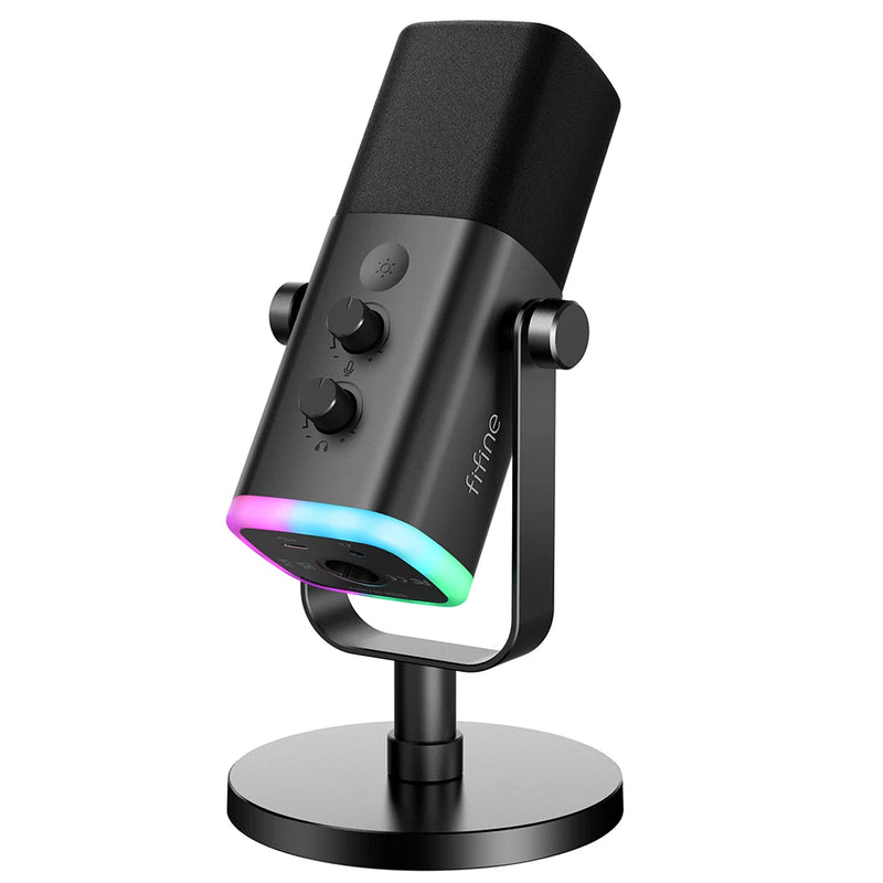 Microfone dinâmico condensador USB-C / XLR, com controle de volume e mute