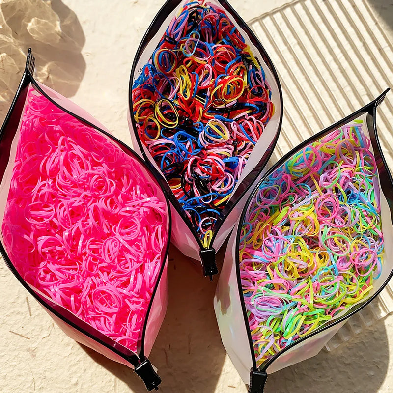 500/1000/2000pcs Elásticos de Cabelo Coloridos Descartáveis para Meninas