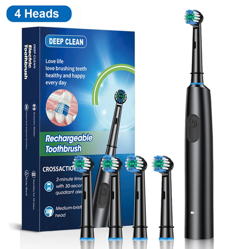 Escova de Dentes Elétrica Rotativa Recarregável para Adultos