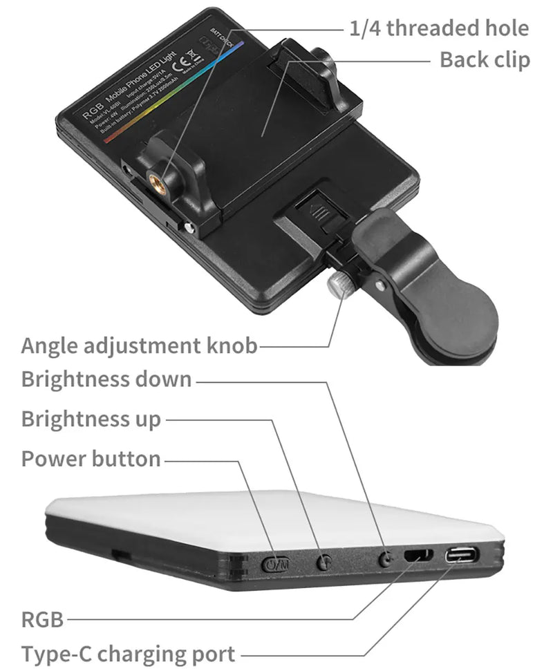 Mini Fill Light RGB LED - Iluminação Compacta para Fotografia e Vídeo