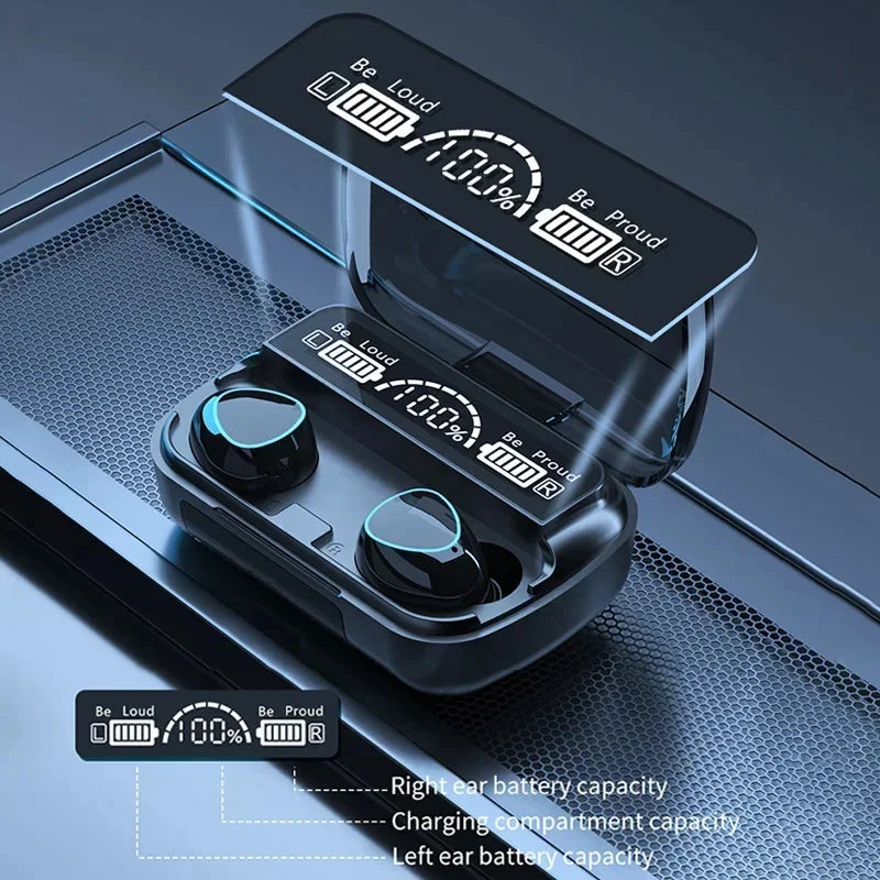 Fones de ouvido Bluetooth M10 com microfone, caixa carregadora de fone de ouvido, fones de ouvido sem fio, tela de exibição LED