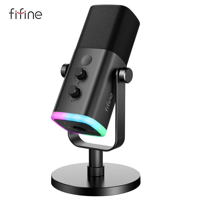 Microfone dinâmico condensador USB-C / XLR, com controle de volume e mute