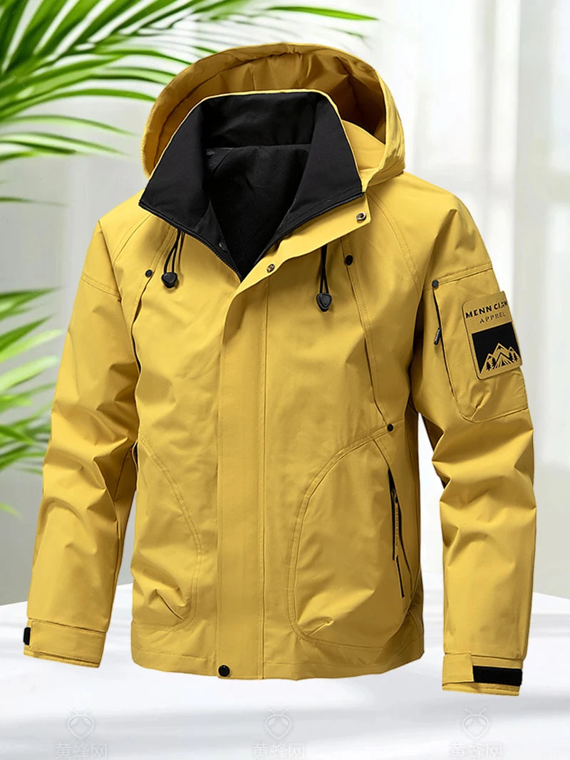 Jaqueta Impermeável Masculina Casaco Softshell Ao Ar Livre Com Zíper E Capuz Quebra-Vento Para Caminhadas Camping Casacos Leves De Primavera E Outono