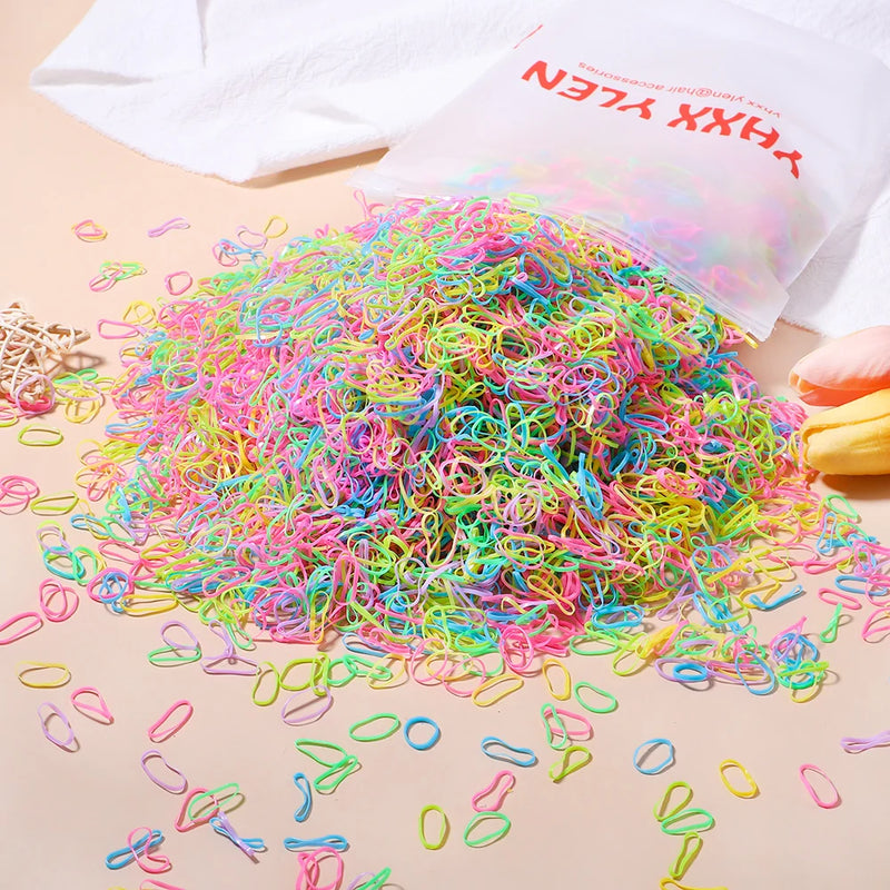 500/1000/2000pcs Elásticos de Cabelo Coloridos Descartáveis para Meninas
